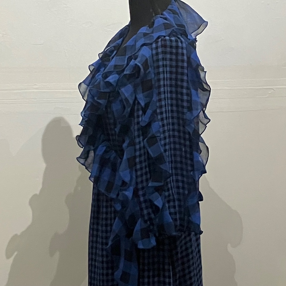 Tularosa blue and black, long sleeve gingham wrapped dress - Picture 5 of 10